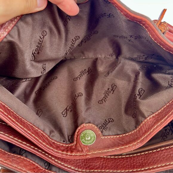 Fossil Pebbled Leather Shoulder Bag - Redish Brown - Picture 11 of 12